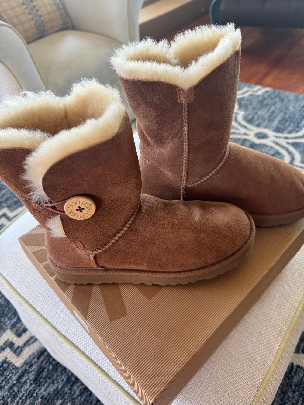 UGG Chestnut Suede Shearling Button Short Boot